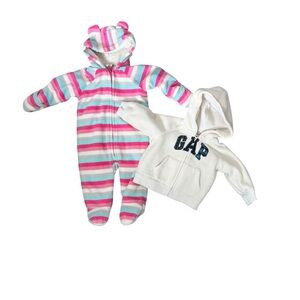 BabyGap & Old Navy 3–6 Months Cozy Winter Bundle Fleece Hooded Suit + Zip Hoodie
